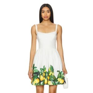 Amanda Uprichard White Dress with Lemon and Green Leaf Print